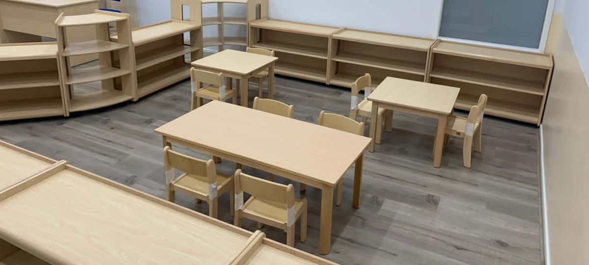 Open storage and furniture arranged in a learning room at Ormond ELC